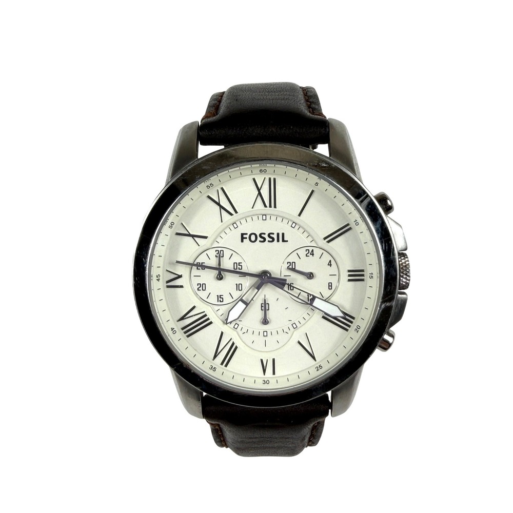 Fossil Men's Watch FS4735 Grant Chronograph Beige Dial Quartz Brown Leather Band